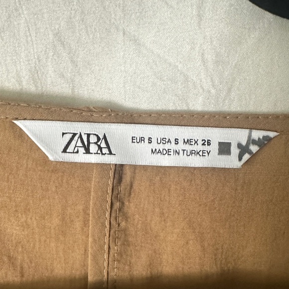 Zara Camel Brown Tiered V-Neck Tunic Dress - Picture 2 of 6